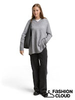 Load image into Gallery viewer, TOM TAILOR DENIM LONG V-NECK PULLOVER cement grey melange