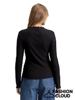 Afbeelding in Gallery-weergave laden, TOM TAILOR DENIM RIB T-SHIRT WITH FRILL EDGE deep black