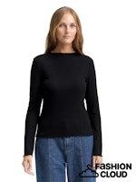 Afbeelding in Gallery-weergave laden, TOM TAILOR DENIM RIB T-SHIRT WITH FRILL EDGE deep black