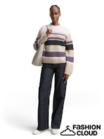 Afbeelding in Gallery-weergave laden, TOM TAILOR DENIM KNIT STRIPED MOCK-NECK PULLOVER beige lilac multicolor stripe