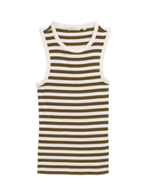 Load image into Gallery viewer, TOM TAILOR DENIM RIB RACERBACK TOP olive white stripe