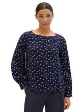 Afbeelding in Gallery-weergave laden, TOM TAILOR PRINTED BLOUSE WITH BOAT NECK navy minimal print