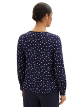 Afbeelding in Gallery-weergave laden, TOM TAILOR PRINTED BLOUSE WITH BOAT NECK navy minimal print
