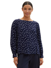 Afbeelding in Gallery-weergave laden, TOM TAILOR PRINTED BLOUSE WITH BOAT NECK navy minimal print