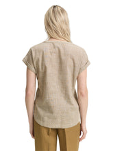 Afbeelding in Gallery-weergave laden, TOM TAILOR BLOUSE SHORTSLEEVE WITH SLUB STRUCTURE nutria olive