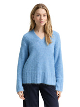 Afbeelding in Gallery-weergave laden, TOM TAILOR KNIT HAIRY V0NECK PULLOVER light fjord blue melange