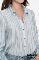 Load image into Gallery viewer, GEISHA BLOUSE STRIPES light blue/greige
