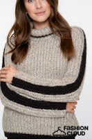 Load image into Gallery viewer, GEISHA PULLOVER STRIPE AT SLEEVE sand melange/brown
