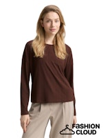 TOM TAILOR T-SHIRT BOATNECK RIB dark pecan brown