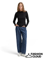 Afbeelding in Gallery-weergave laden, TOM TAILOR DENIM RIB T-SHIRT WITH FRILL EDGE deep black
