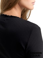 Afbeelding in Gallery-weergave laden, TOM TAILOR DENIM RIB T-SHIRT WITH FRILL EDGE deep black
