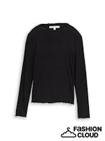 Afbeelding in Gallery-weergave laden, TOM TAILOR DENIM RIB T-SHIRT WITH FRILL EDGE deep black
