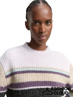 Afbeelding in Gallery-weergave laden, TOM TAILOR DENIM KNIT STRIPED MOCK-NECK PULLOVER beige lilac multicolor stripe
