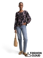 Afbeelding in Gallery-weergave laden, TOM TAILOR DENIM VOLUME SLEEVE BLOUSE black brown abstract print
