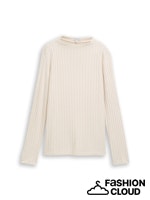 TOM TAILOR T-SHIRT COSY WIDE RIB MOCK NECK sand stone beige melange