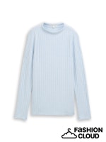 TOM TAILOR T-SHIRT COSY WIDE RIB MOCK NECK light fjord blue melange
