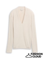 TOM TAILOR T-SHIRT V-NECK COSY RIB sand stone beige melange