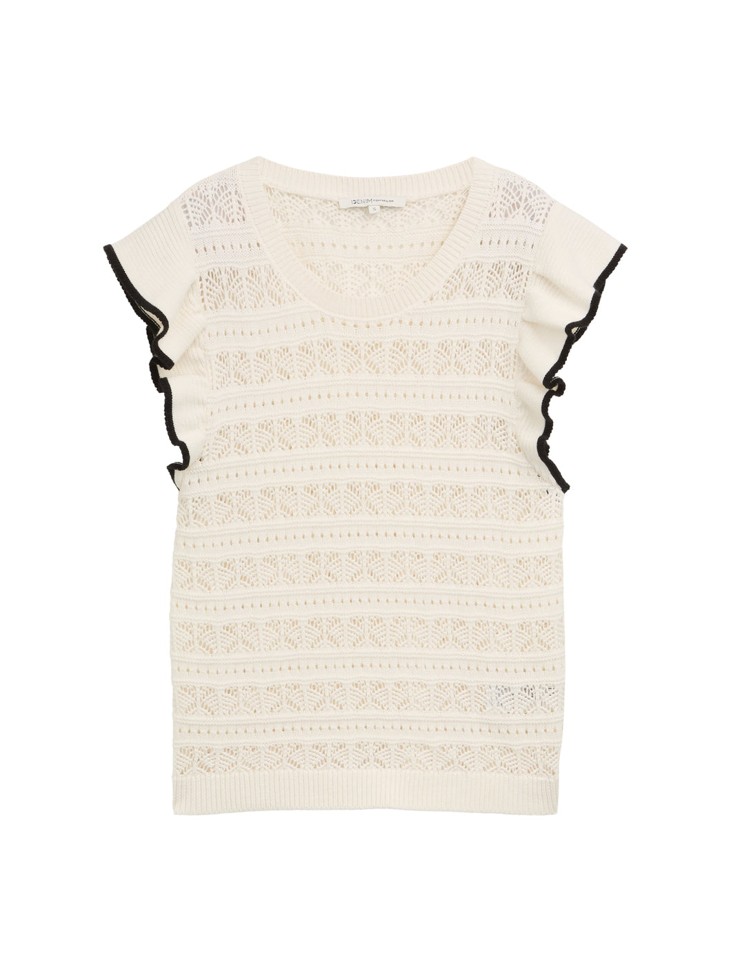 TOM TAILOR DENIM KNIT TOP WITH VOLANTS off white