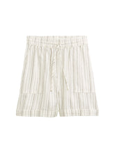 Load image into Gallery viewer, TOM  TAILOR DENIM SPORTIVE LINEN SHORTS white olive vertical stripe

