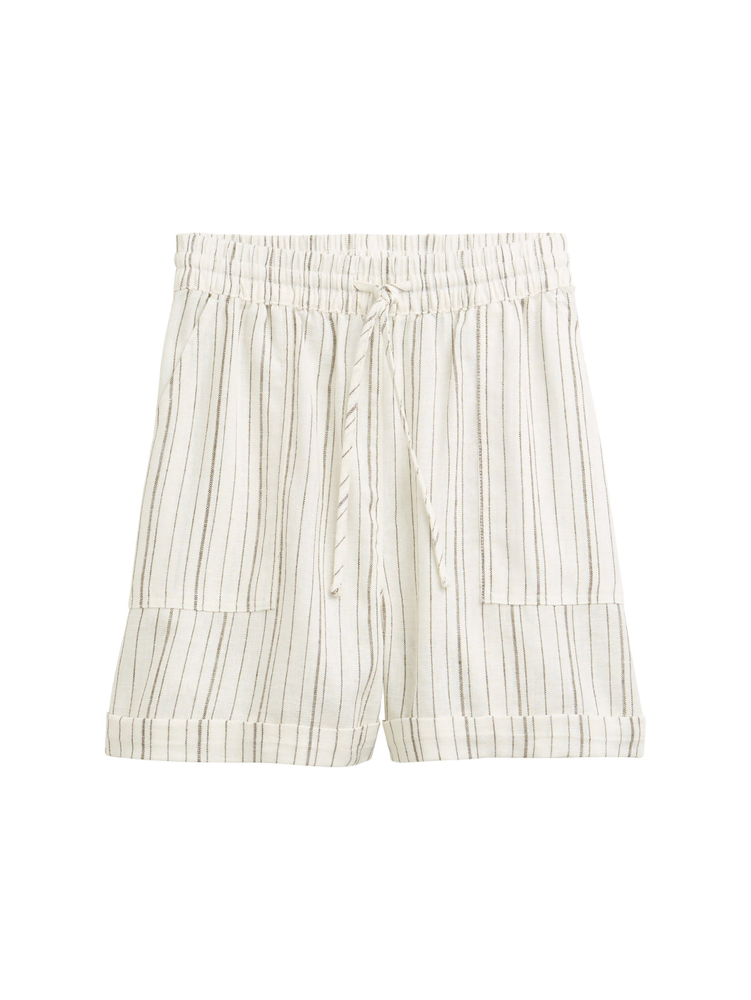 TOM  TAILOR DENIM SPORTIVE LINEN SHORTS white olive vertical stripe