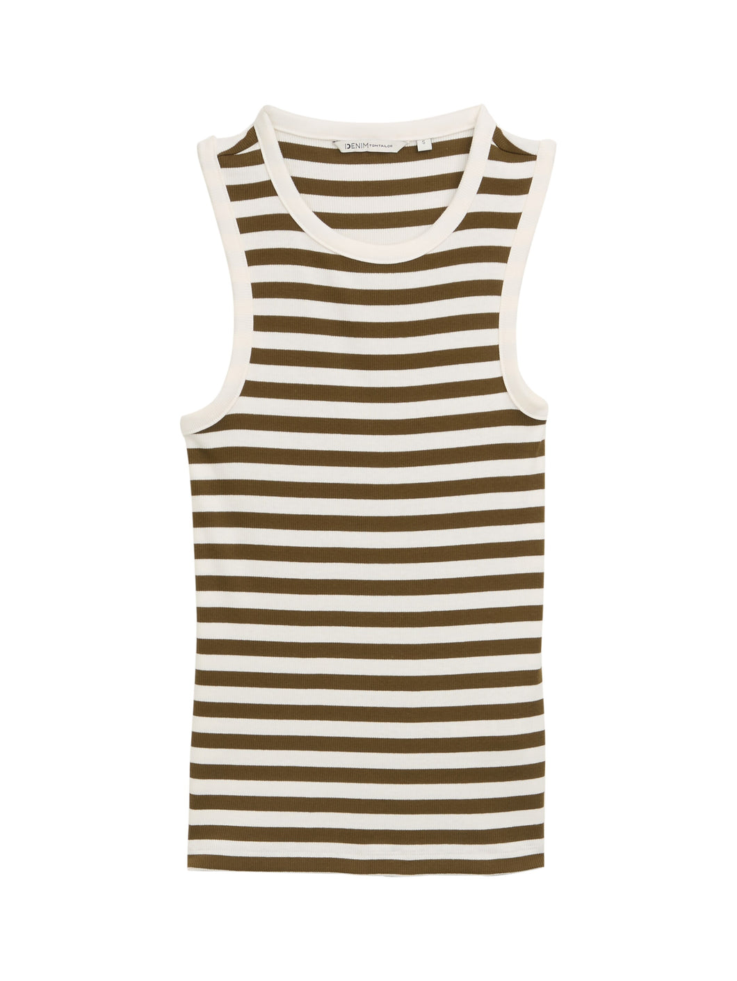 TOM TAILOR DENIM RIB RACERBACK TOP olive white stripe