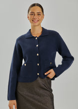 Load image into Gallery viewer, FREEQUENT CARDIGAN ZANA INTERLOCK KNIT navy blazer
