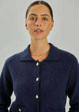 Load image into Gallery viewer, FREEQUENT CARDIGAN ZANA INTERLOCK KNIT navy blazer

