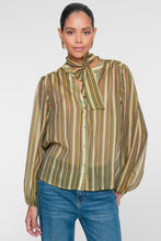 Load image into Gallery viewer, GEISHA BLOUSE STRIPE &amp; BOW green/port/yellow

