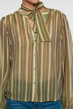 Load image into Gallery viewer, GEISHA BLOUSE STRIPE &amp; BOW green/port/yellow
