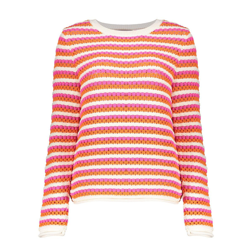 GEISHA PULL AJOUR STRIPES orange/fuchsia/off white