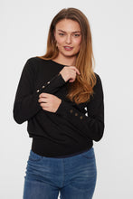 Afbeelding in Gallery-weergave laden, FREEQUENT PULLOVER KATIE PLAIN FLAT GOLD BUTTON black
