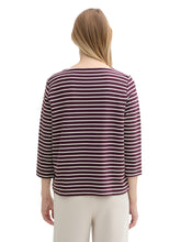 Load image into Gallery viewer, TOM TAILOR T-SHIRT STRUCTURED berry white stripe
