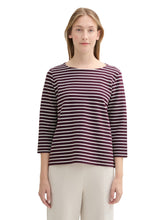 Load image into Gallery viewer, TOM TAILOR T-SHIRT STRUCTURED berry white stripe
