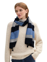 Afbeelding in Gallery-weergave laden, TOM TAILOR STRUCTURED SCARF WITH TASSELS navy beige stripe
