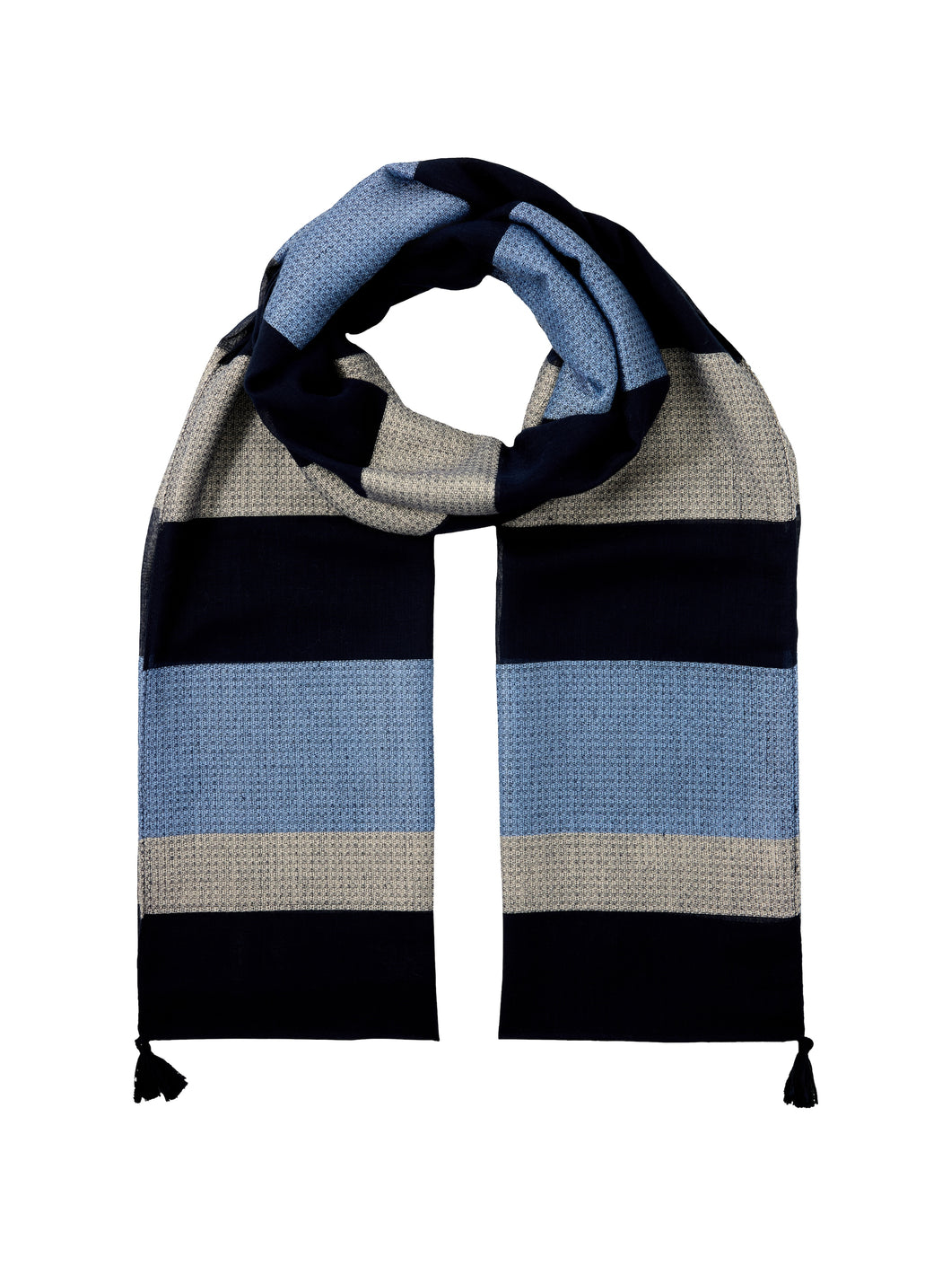 TOM TAILOR STRUCTURED SCARF WITH TASSELS navy beige stripe