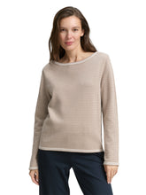 Load image into Gallery viewer, TOM TAILOR KNIT PULLOVER WITH BUBBLE STRUCTURE soft taupe bubble knit stripe
