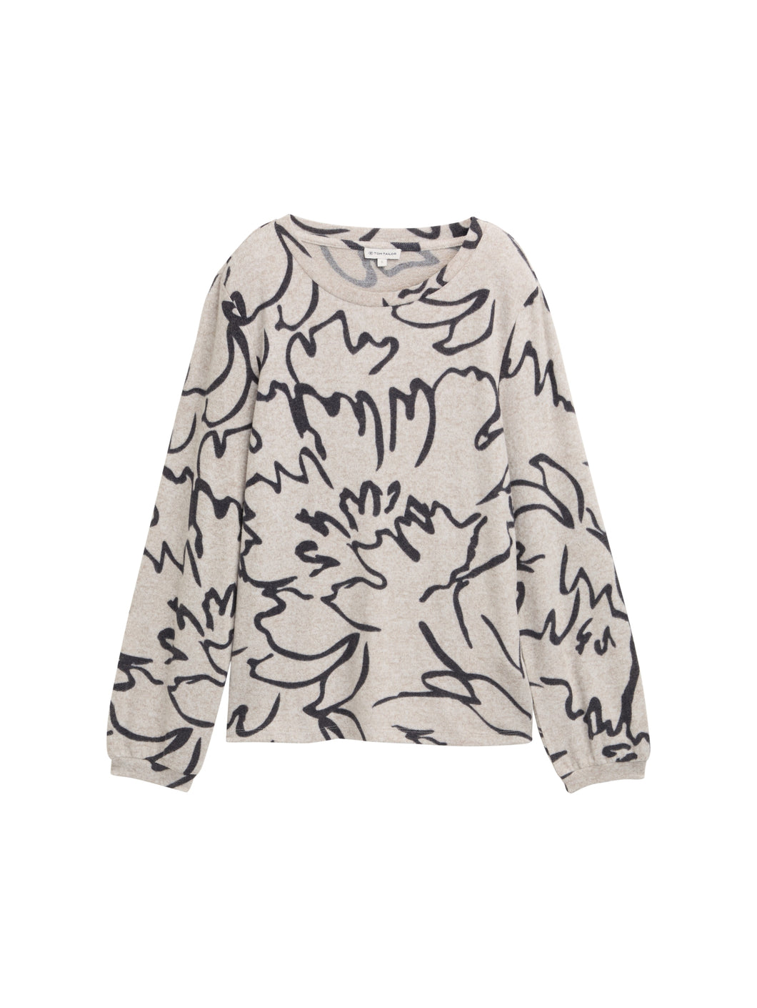 TOM TAILOR SHIRT COSY CREW NECK flower print on melange