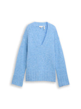 Afbeelding in Gallery-weergave laden, TOM TAILOR KNIT HAIRY V0NECK PULLOVER light fjord blue melange
