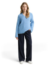 Afbeelding in Gallery-weergave laden, TOM TAILOR KNIT HAIRY V0NECK PULLOVER light fjord blue melange

