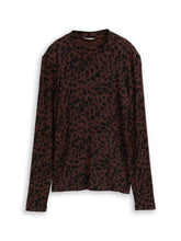 Afbeelding in Gallery-weergave laden, TOM TAILOR T-SHIRT MOCK NECK ALLOVERPRINT brown black small leo
