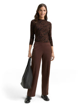 Afbeelding in Gallery-weergave laden, TOM TAILOR T-SHIRT MOCK NECK ALLOVERPRINT brown black small leo
