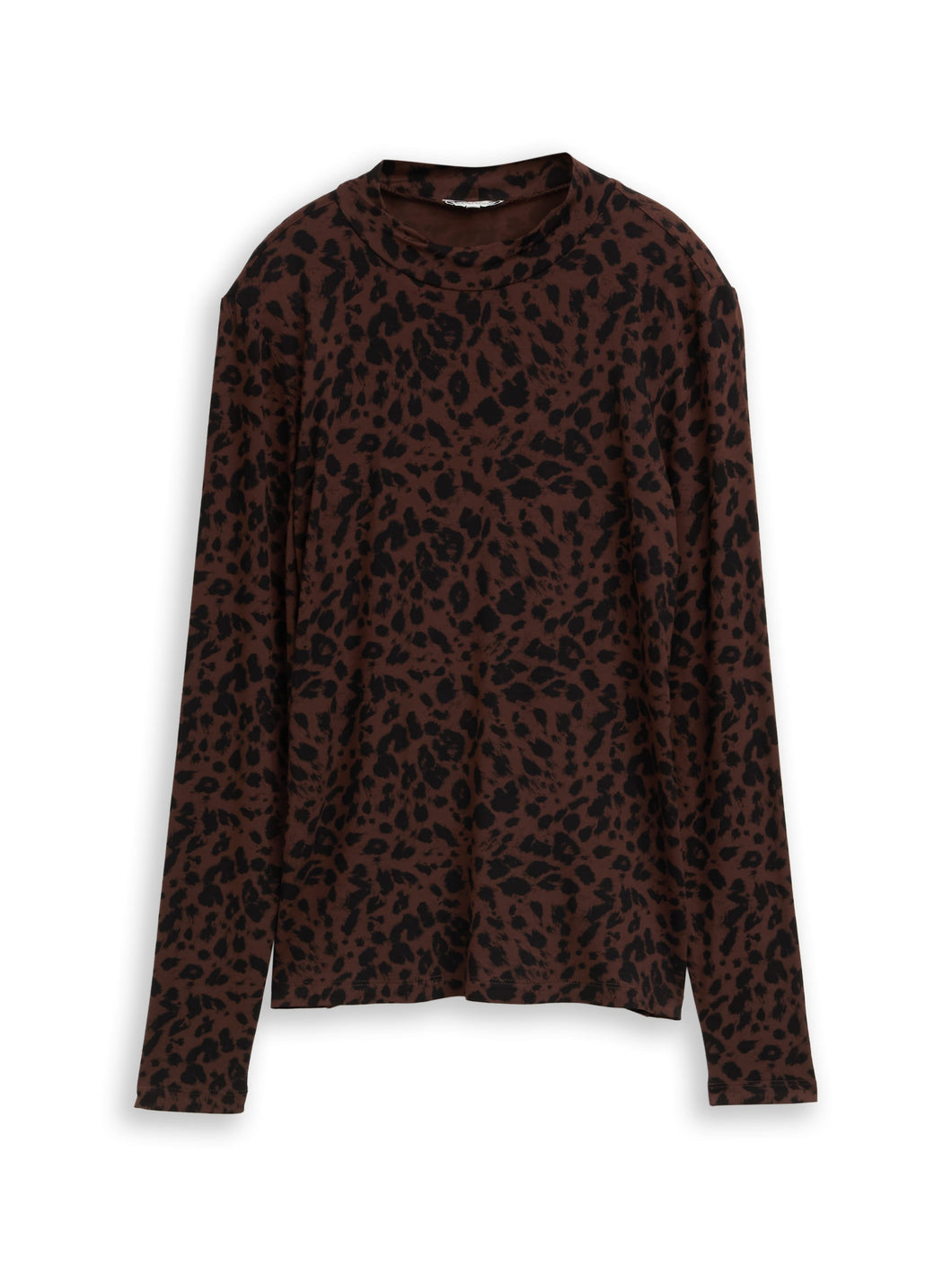 TOM TAILOR T-SHIRT MOCK NECK ALLOVERPRINT brown black small leo