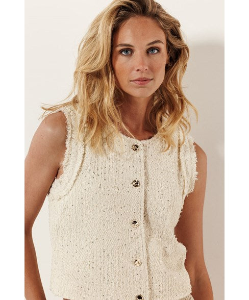 TRAMONTANA TWEED GILET light sand
