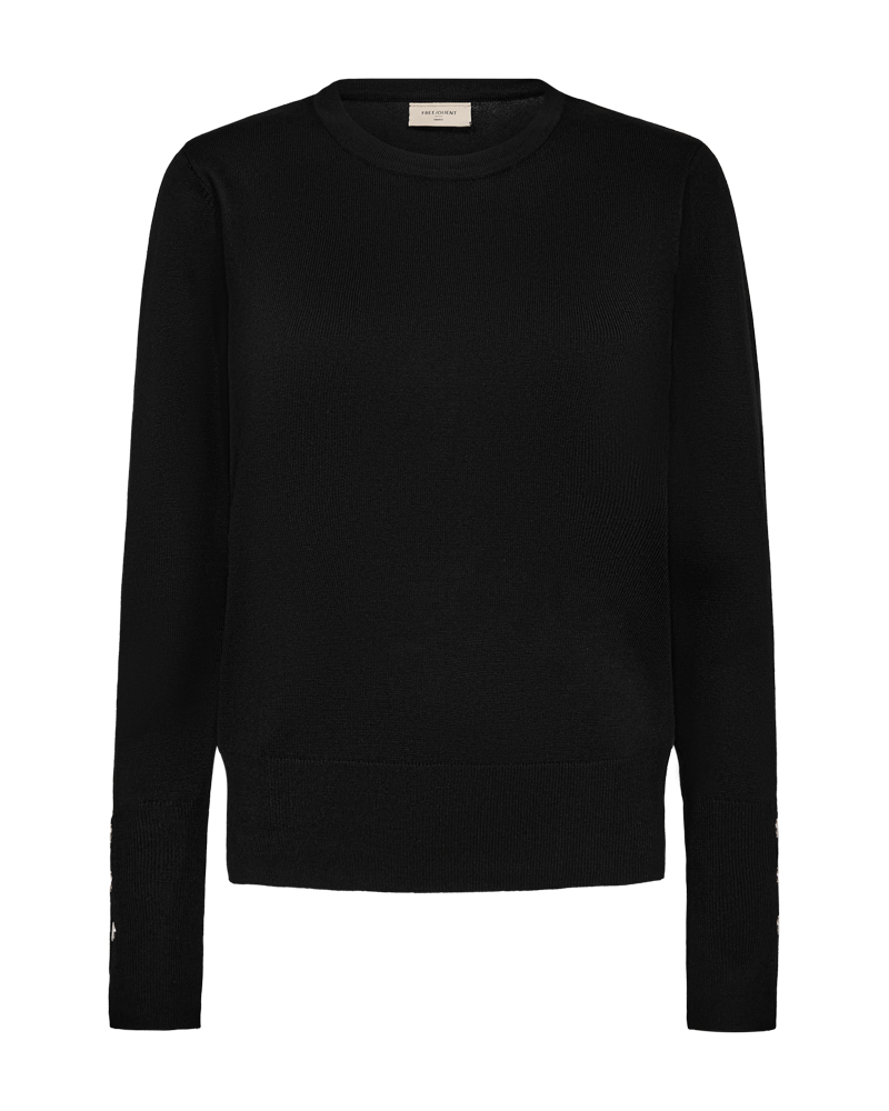 FREEQUENT PULLOVER KATIE PLAIN FLAT GOLD BUTTON black