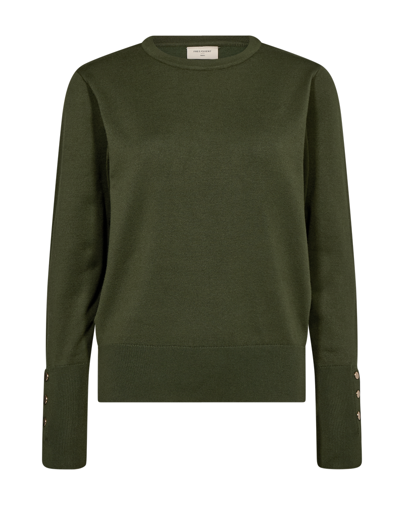 FREEQUENT PULLOVER KATIE PLAIN FLAT GOLD BUTTON kombu green