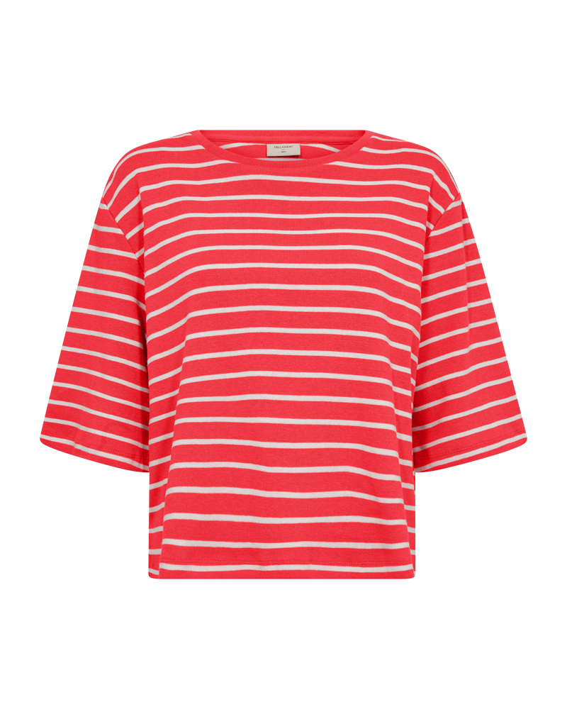 FREEQUENT SHIRT MILA STRIPED WITH BOATNECK bittersweet w. star off white