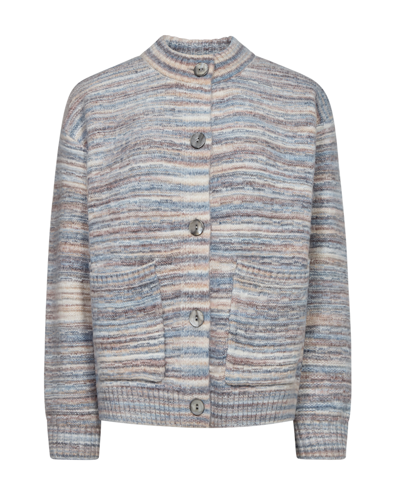 FREEQUENT VEST CLAS SPECED DYED YARN star off white w. baby blue