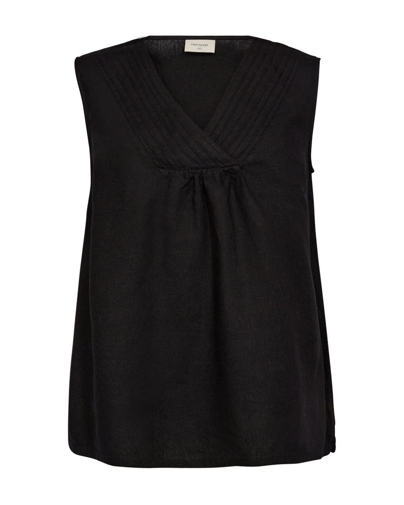 FREEQUENT LAVA TOP V-NECK PINTUCKS DETAIL black