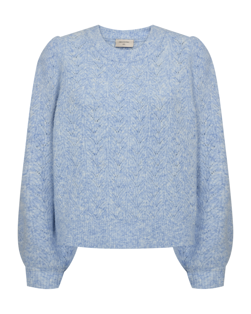 FREEQUENT PULLOVER SEVALIN HOLE PATTERN PUFF SLEEVE serenity melange