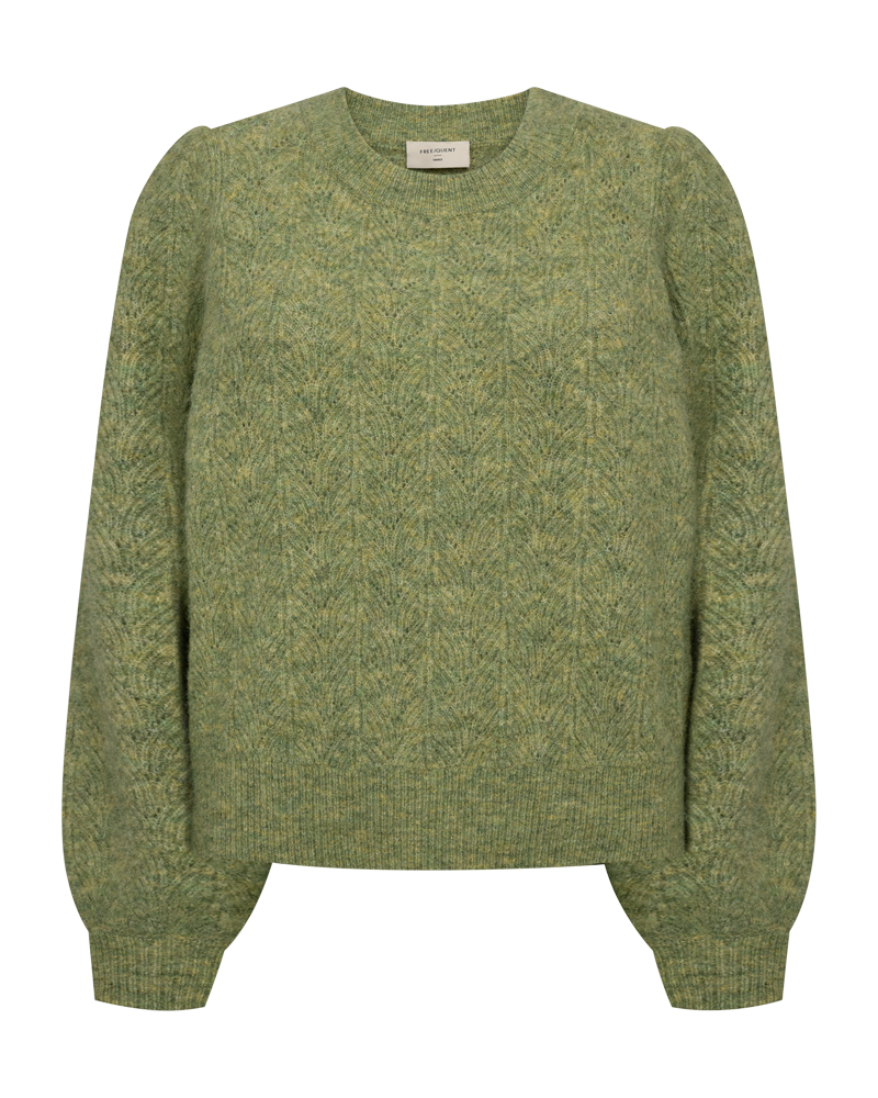 FREEQUENT PULLOVER SEVALIN HOLE PATTERN PUFF SLEEVE fern melange